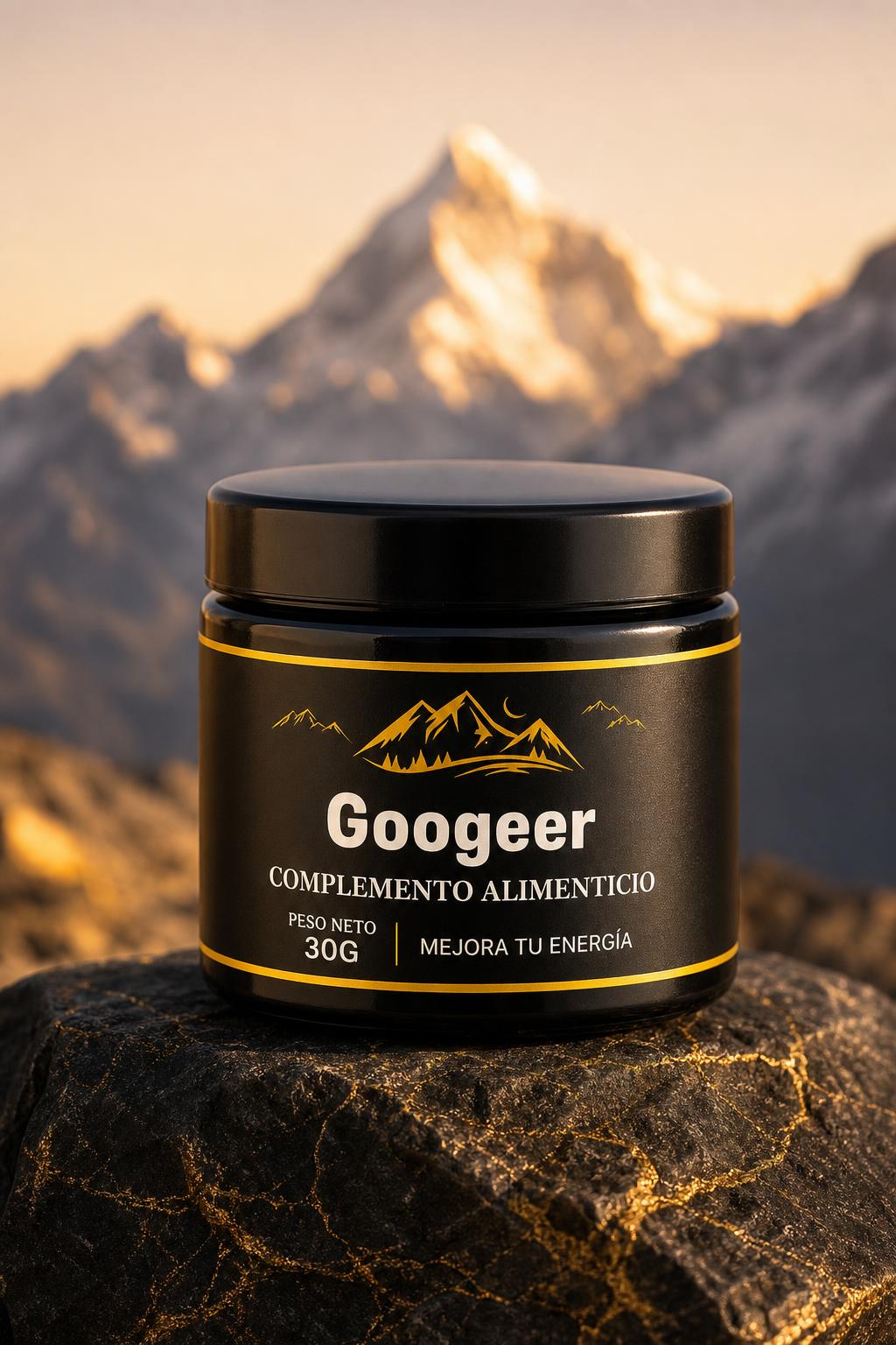 Bote de Googeer Shilajit en el Himalaya